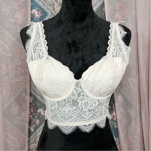 Victoria’s Secret Ivory Lace Bustier Corset Bralette 34D